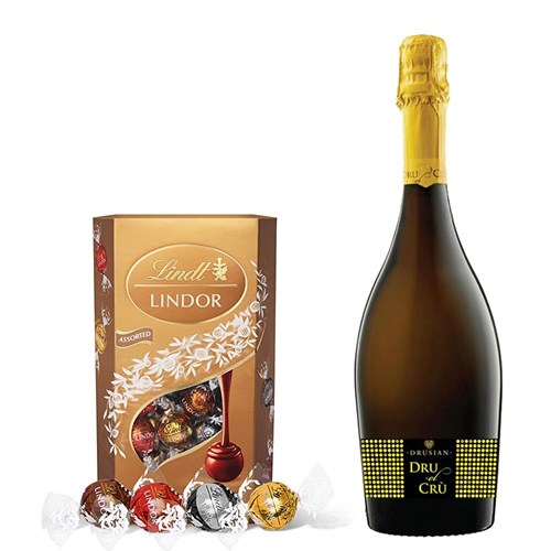 Drusian Spumante Dru el Cru Prosecco With Lindt Lindor Assorted Truffles 200g